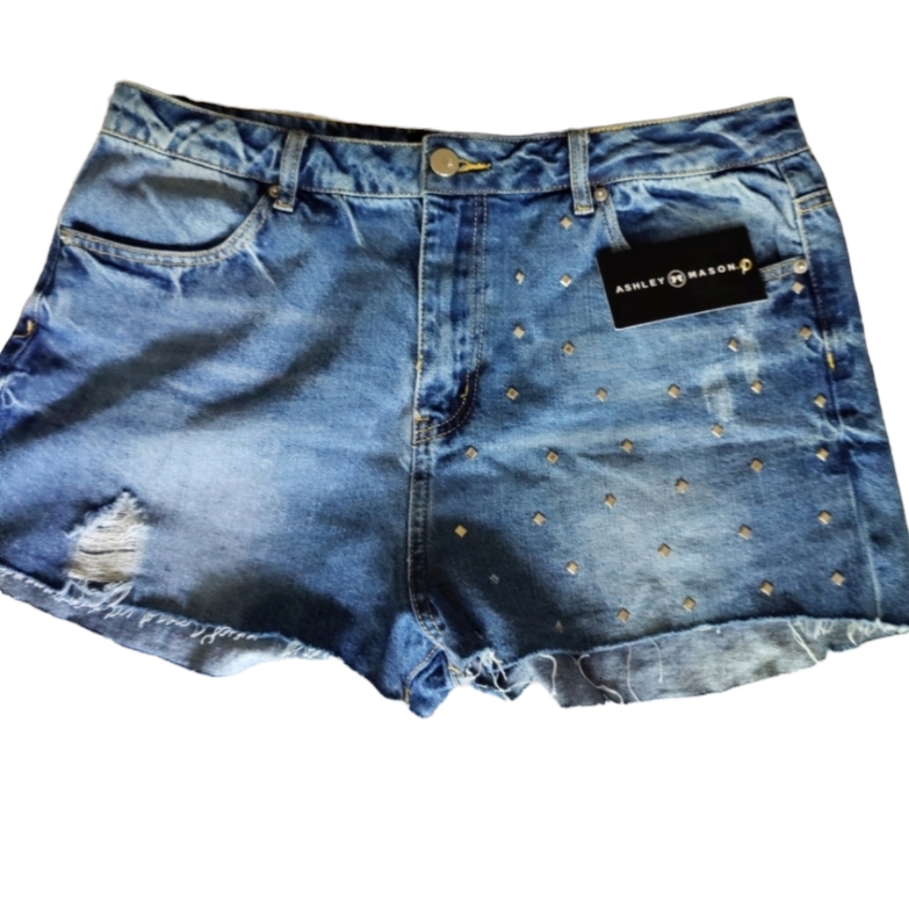 Ashley Mason Blue Distressed Denim Shorts